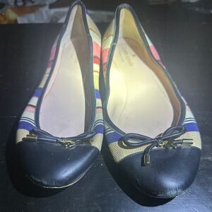 Kate Spade New York Black, Pink & Cream Striped Ballet Flats with Bow Size 8.5M